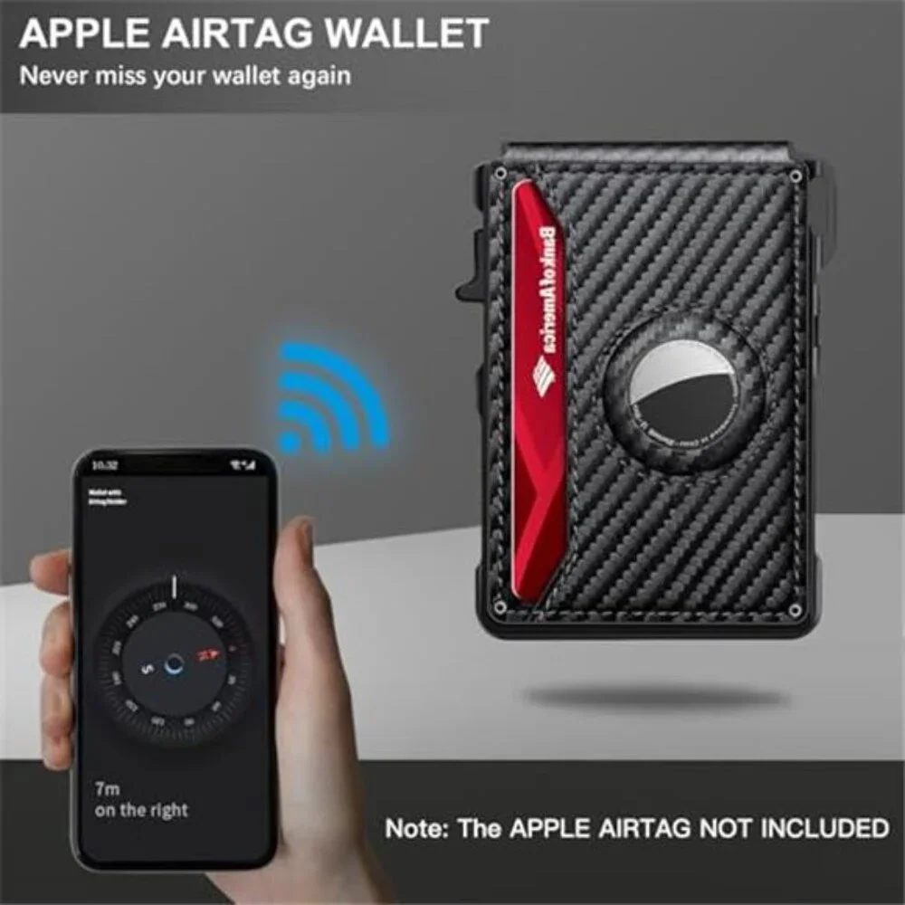 RFID Blocking AirTag Wallet Minimalist Pop Up Card Holder Money Clip Slim